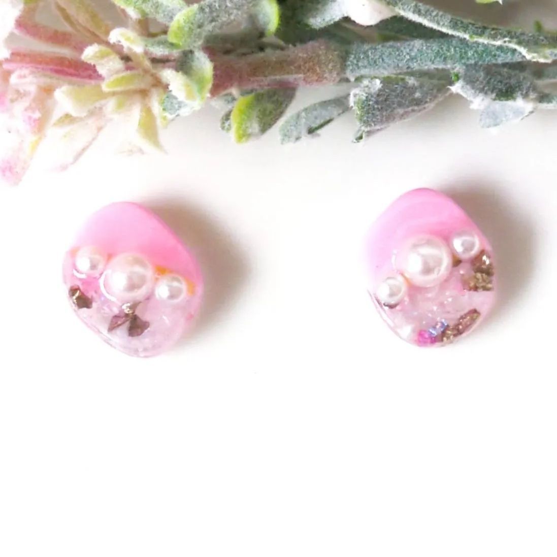 no.523 レジン ピンク パール クリスタル ピアス イヤリング 