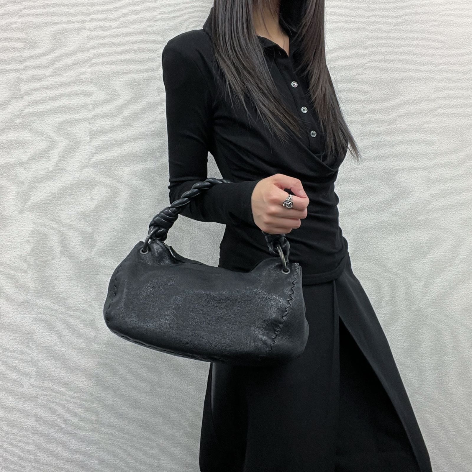 中古】Bottega Veneta ボッテガヴェネタ ハンドバッグ ブラック レザー 