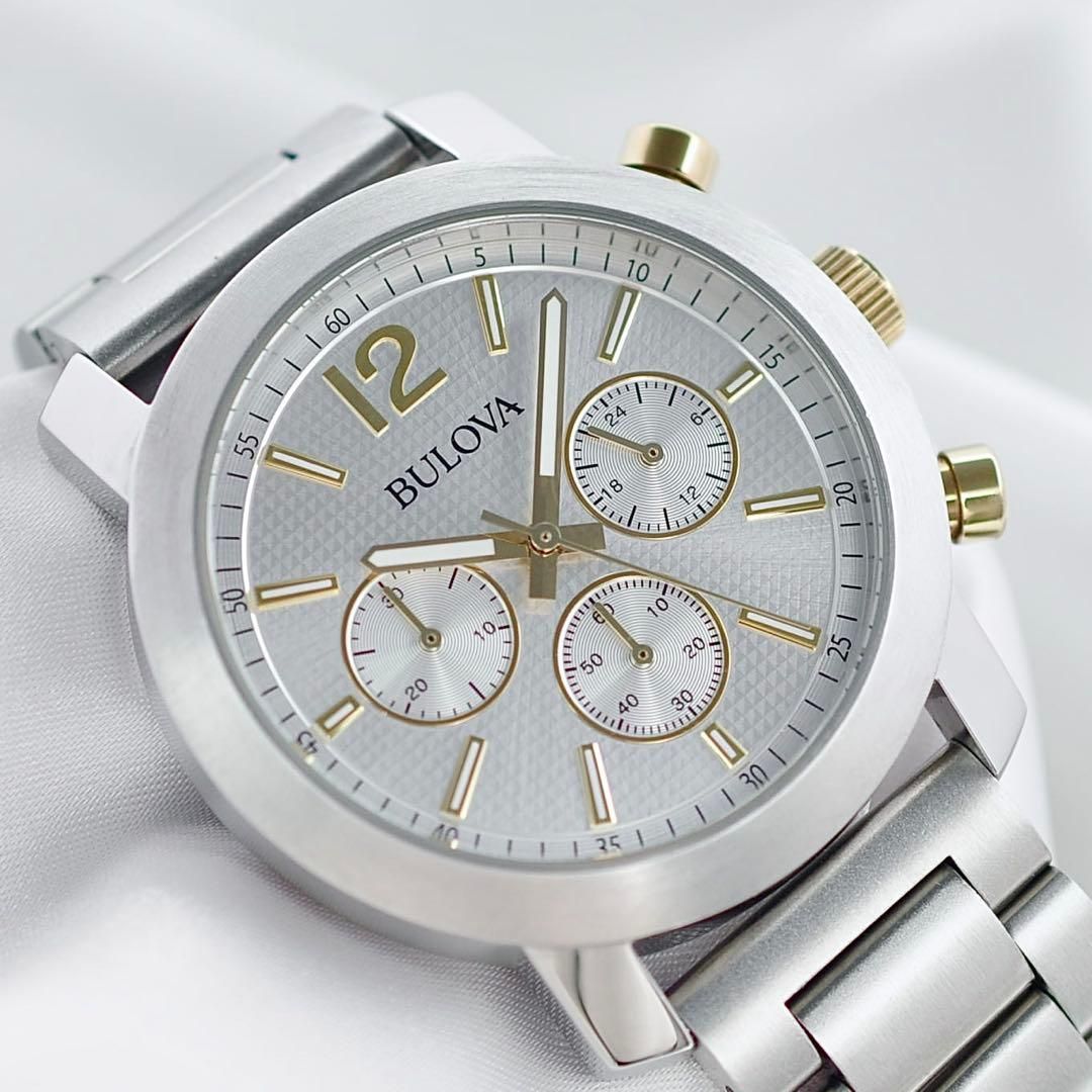 BULOVA 新品同様 希少 クロノグラフ 98A141 シルバー メンズ - メルカリ