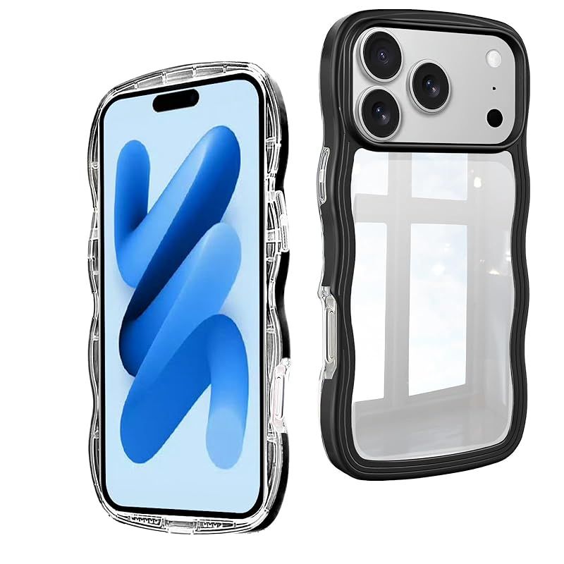 【新品】 aiitiluo iPhone 17 Pro Max 用 ケース クリア 透明 うねうね 背面ケース スマホケース 可愛い 波型 アイフォン17 Pro Max 用 カバー 耐衝撃 滑り止め ストラップホール付き 全面保護 iPhone 対応 カ 0