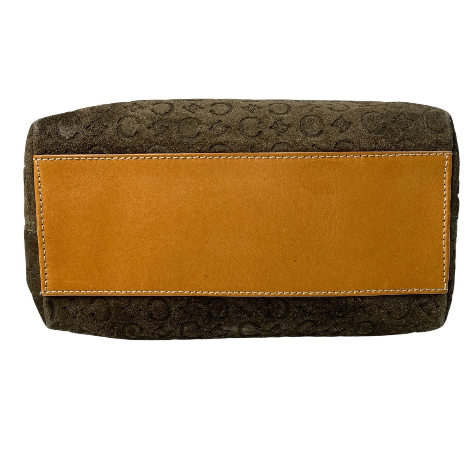 Celine Vintage C Macadam Suede Shoulder Bag Khaki Leather Ladies