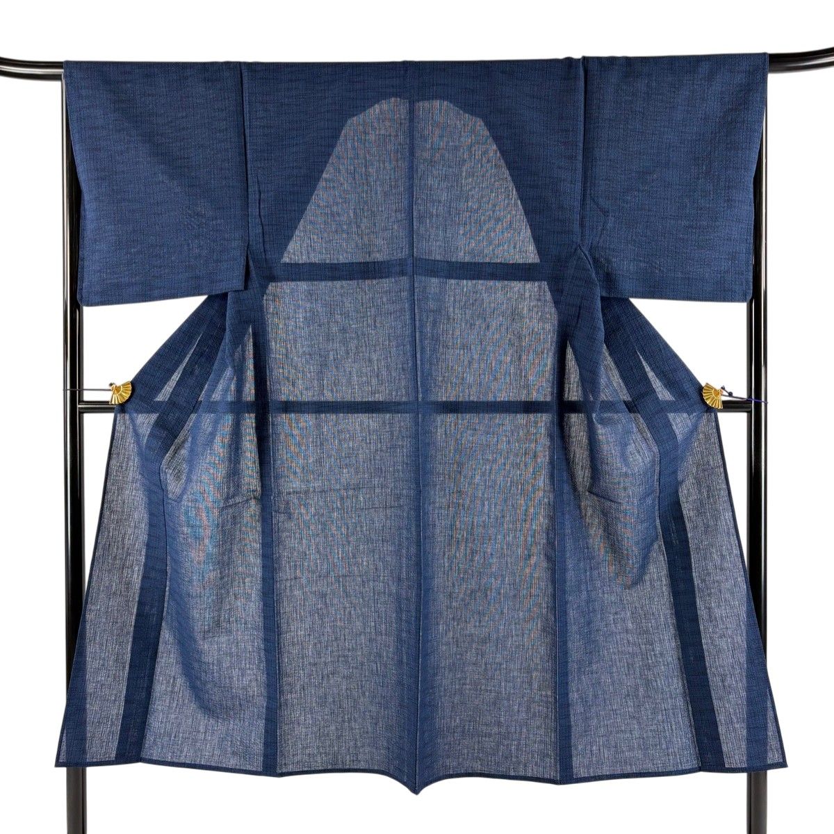 【美品】 男着物 身丈140.5cm 裄丈67cm S 薄物 幾何学模様 濃紺 正絹 秀品 【中古】