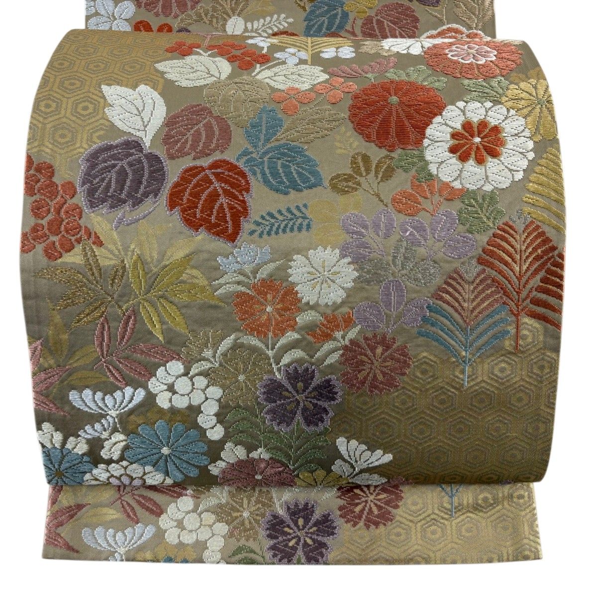 袋帯 秀品 菊 葉柄 唐織 金銀糸 灰茶 六通 正絹 【中古】 - メルカリ 袋帯 秀品 菊 葉柄 唐織 金銀糸 灰茶 六通 正絹 【中古】 - メルカリ