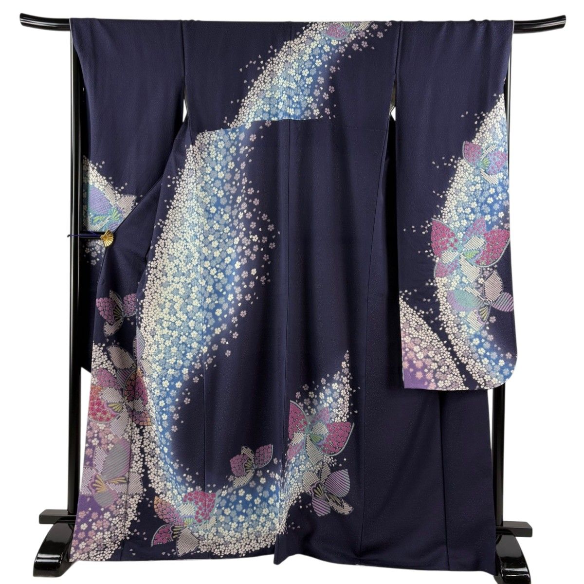 美品】 振袖 身丈169cm 裄丈68cm L 袷 蝶 桜 銀通し 絞り 濃紫 美品】 振袖 身丈169cm 裄丈68cm L 袷 蝶 桜 銀通し 絞り 濃紫