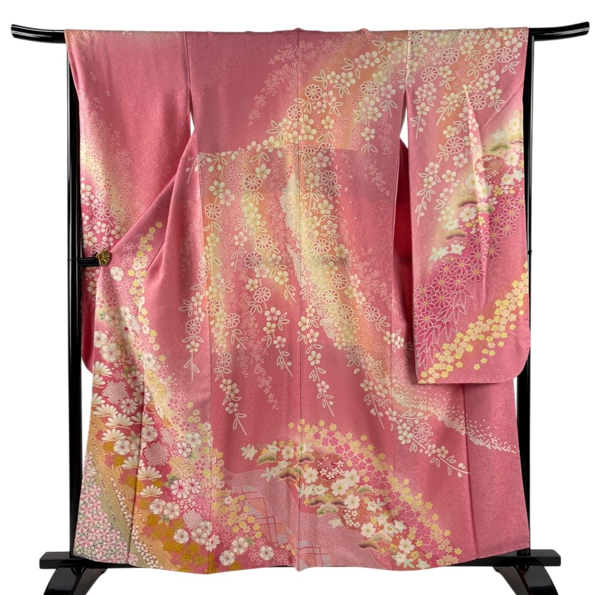振袖 身丈160cm 裄丈65.5cm M 袷 花筏 桜 銀通し 金銀彩 ピンク 振袖 身丈160cm 裄丈65.5cm M 袷 花筏 桜 銀通し 金銀彩 ピンク