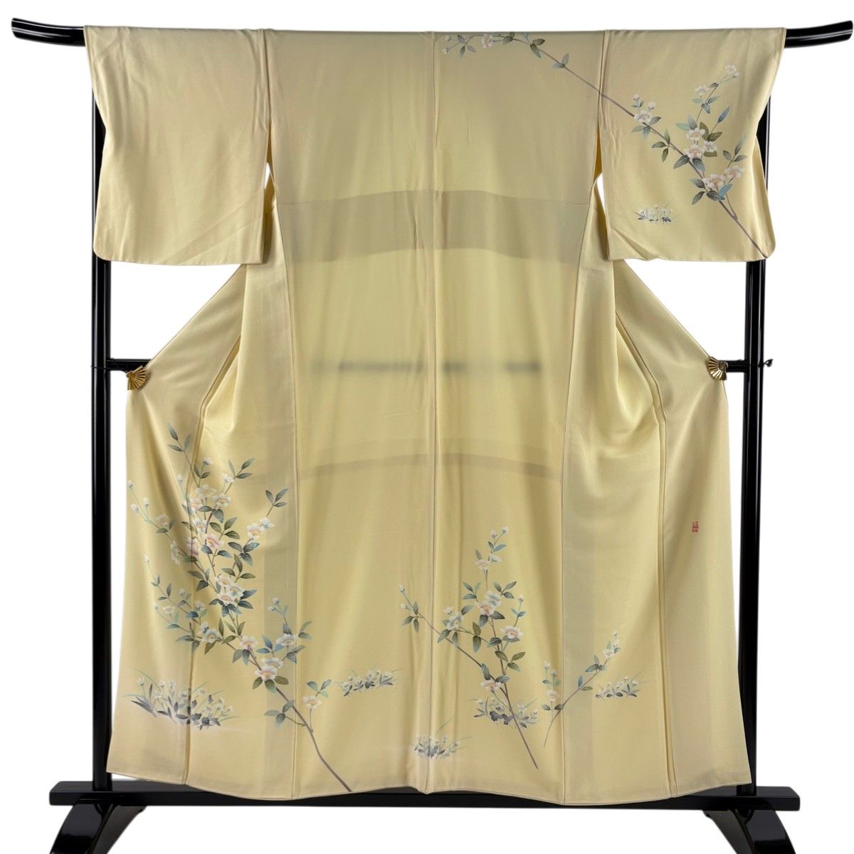 訪問着 身丈157cm 裄丈68cm L 袷 和泉衛知 落款 枝花 草花 薄黄 訪問着 身丈157cm 裄丈68cm L 袷 和泉衛知 落款 枝花 草花 薄黄
