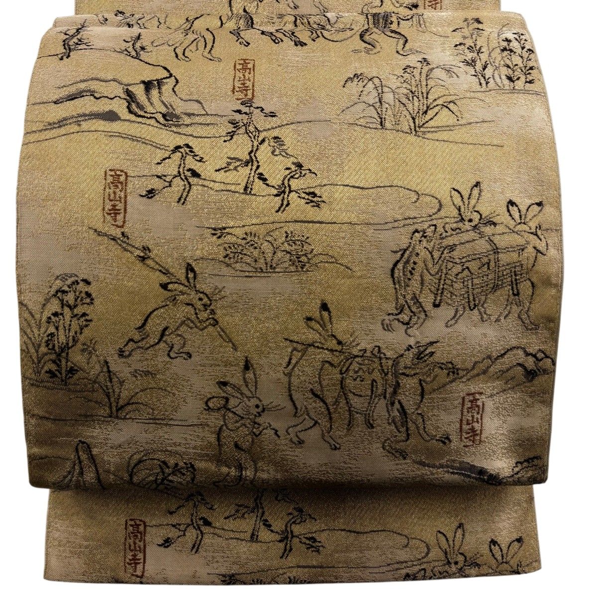袋帯 名品 鳥獣戯画 金糸 ベージュ 六通 正絹 【中古】 - メルカリ 袋帯 名品 鳥獣戯画 金糸 ベージュ 六通 正絹 【中古】 - メルカリ