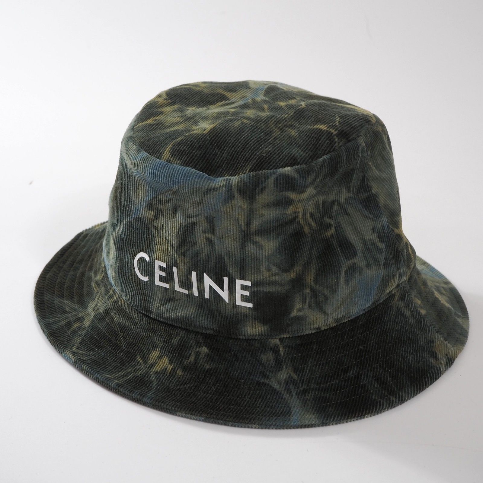 CELINEコーデュロイバケットハット 美品 セリーヌ CELINE バケットハット コーデュロイ S グリーン系
