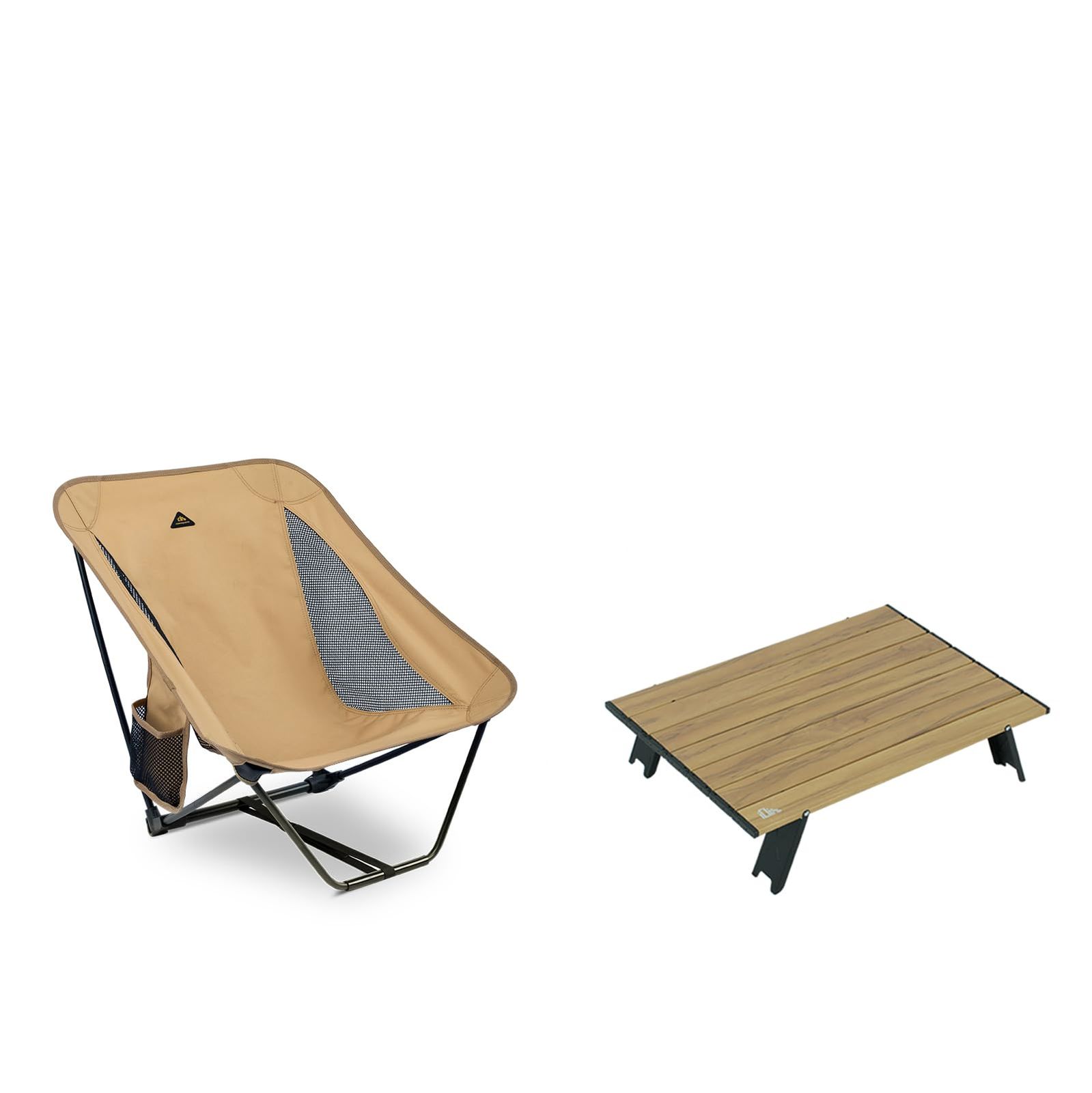 iClimb（アィクライム）お得なセット販売：キャンプアルミローテーブル1点（製品重量1kg Lサイズ 耐荷重30kg）とあぐらチェア1点（製品重量860g 耐荷重120kg） 超軽量 安定 コンパクト 折りたたみ 組立簡単 収納袋付き 携帯便利