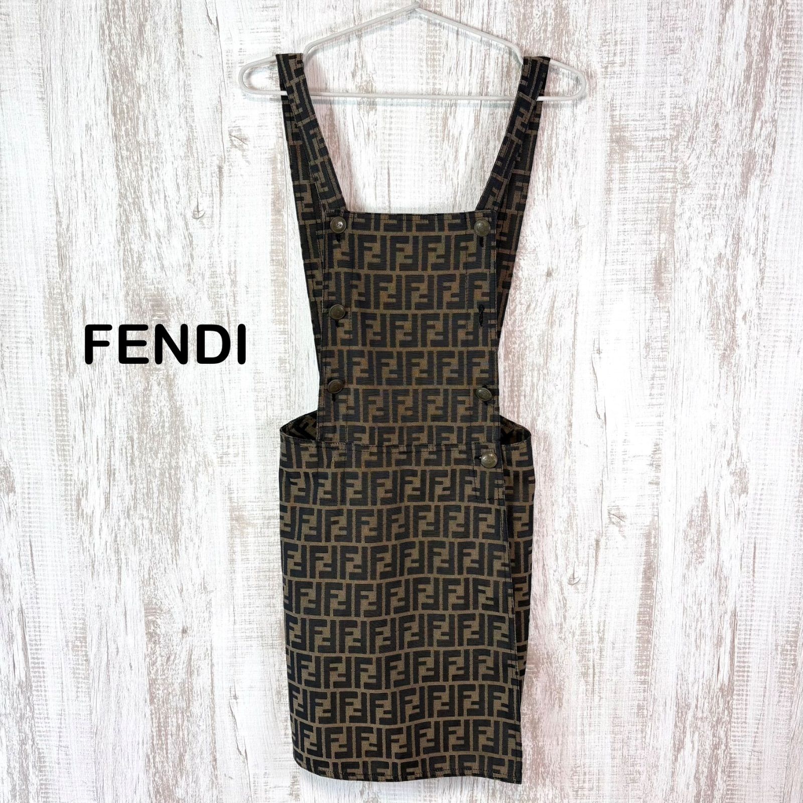 希少 FENDI フェンディ ズッカ ロゴ総柄 デニム サロペット ワンピース