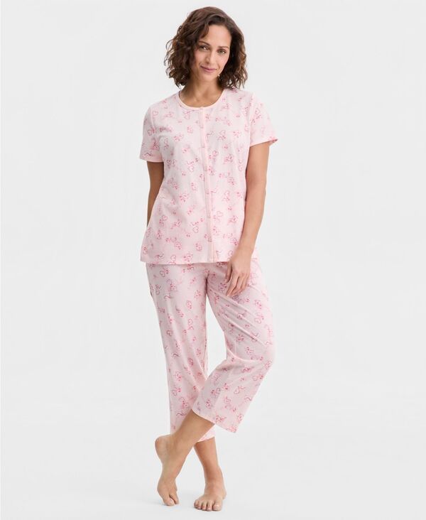 チャータークラブ レディース アンダーウェア ナイトウェア プリント コットン クロップド Charter Club Womens 2Pc Cotton Printed Cropped Pajamaset Vday Dream