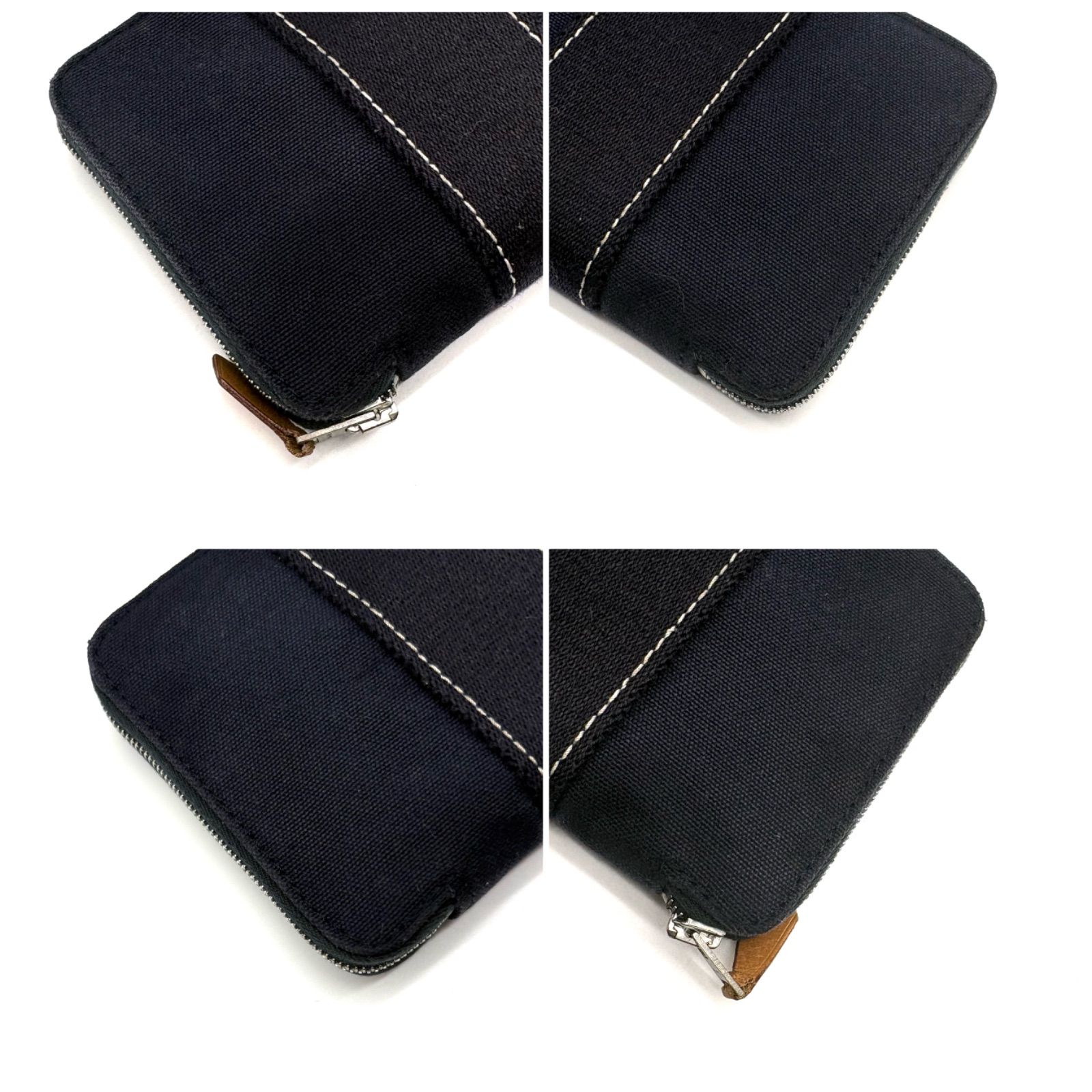 HERMESエルメス/ラウンドファスナー財布フールトゥ パースPM紺キャンバス HERMES エルメス フールトゥ パースPM ラウンドファスナー コットン