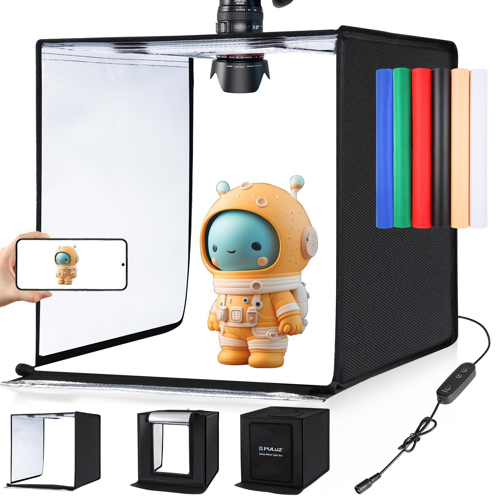 【数量限定】PCS 68 撮影ボックス、撮影ブース x 、写真用ライトボックス 、LED：2 ポータブ 撮影ボックス 色温：5500K ルフォトスタジオライトボックス 功率：36W 折りたたみ式フォトボックス、柔らかい照明布と6色の背景 PULUZ (24''