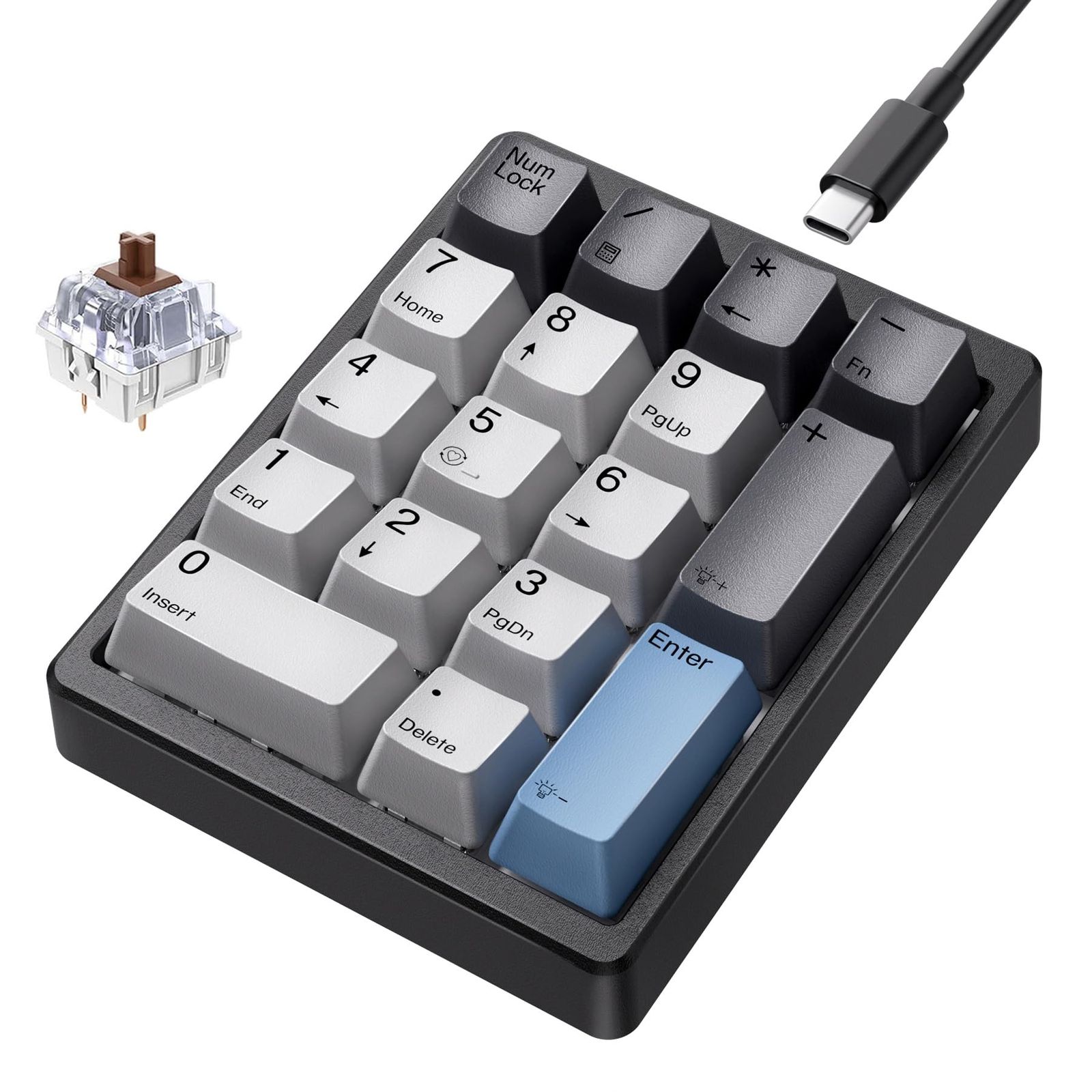 - 17キー ホットスワップ可能 テンパッド 有線メカニカルナンバーパッド ホワイトバックライト&PBTキーキャップ ノートパソコン PCコンパクトキーボード用 KN17 (ブラック ブラウンスイッチ)