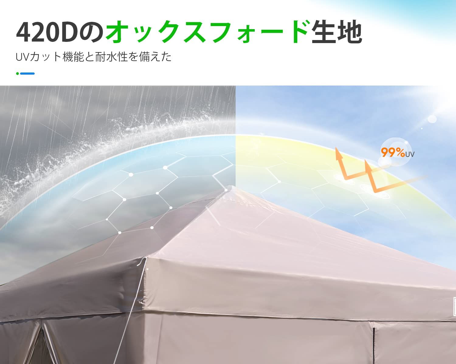 新品 ワンタッチ タープテント 3段階調節 3m/2.5m/2m UVカット 耐水 