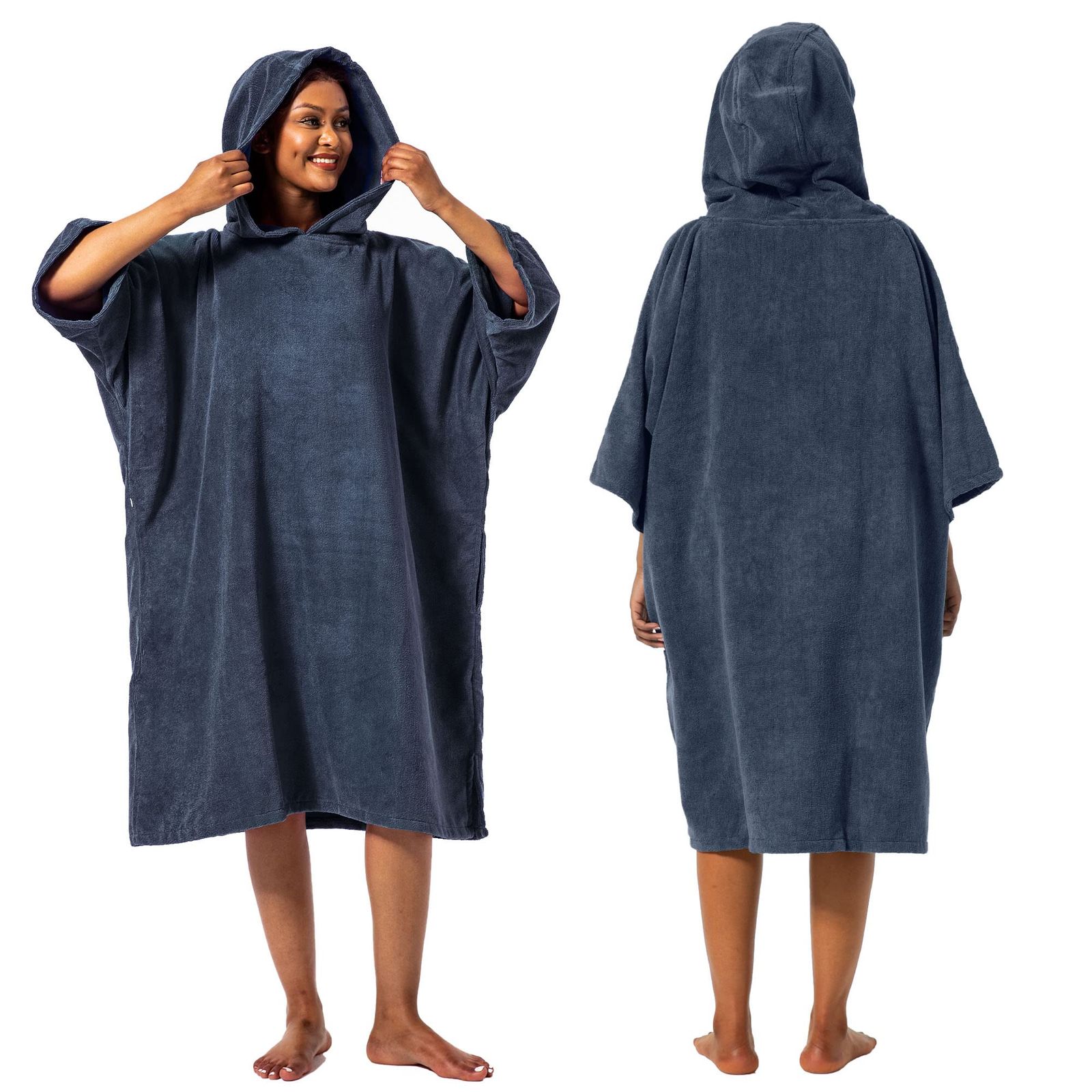 新品 Winthomeお着替えポンチョ タオル サーフィンポンチョ 着替えタオル サウナポンチョ サーフポンチョ 速乾吸水 長袖 防寒 全6色 (ネイビー)