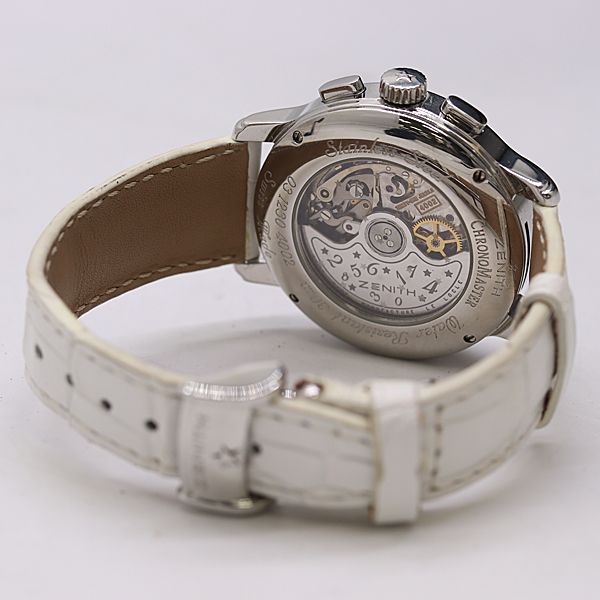  稼働 ゼニス クロノマスター エル プリメロ 03.1230.4002|51.R524 AT|自動巻 ブルー文字盤 メンズ腕時計 0012210 3RKT ABC19680 KMT ストライプシャツ 自動巻き時計 腕時計(アナログ)