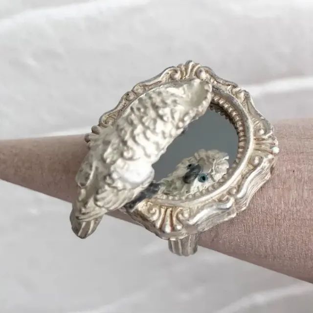 Free Shipping Palnartpoc Palnartpoc Friend in the Mirror Ring One Size Fits All (11 Base) White Parrot Bird Bird Parrot