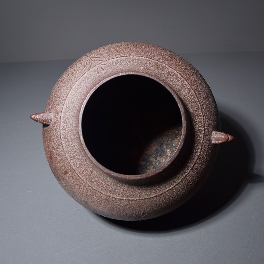 人間国宝 釜師 高橋敬典 茶釜 真形釜 桐地紋 鉄釜 敬典釜 共箱 黄布 炉