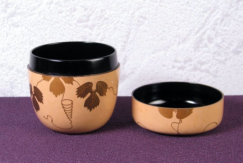 Y2782-2 茶道具 中村湖彩 蔦蒔絵 瓢茶器 茶入 共箱 茶道具,茶器 （棗