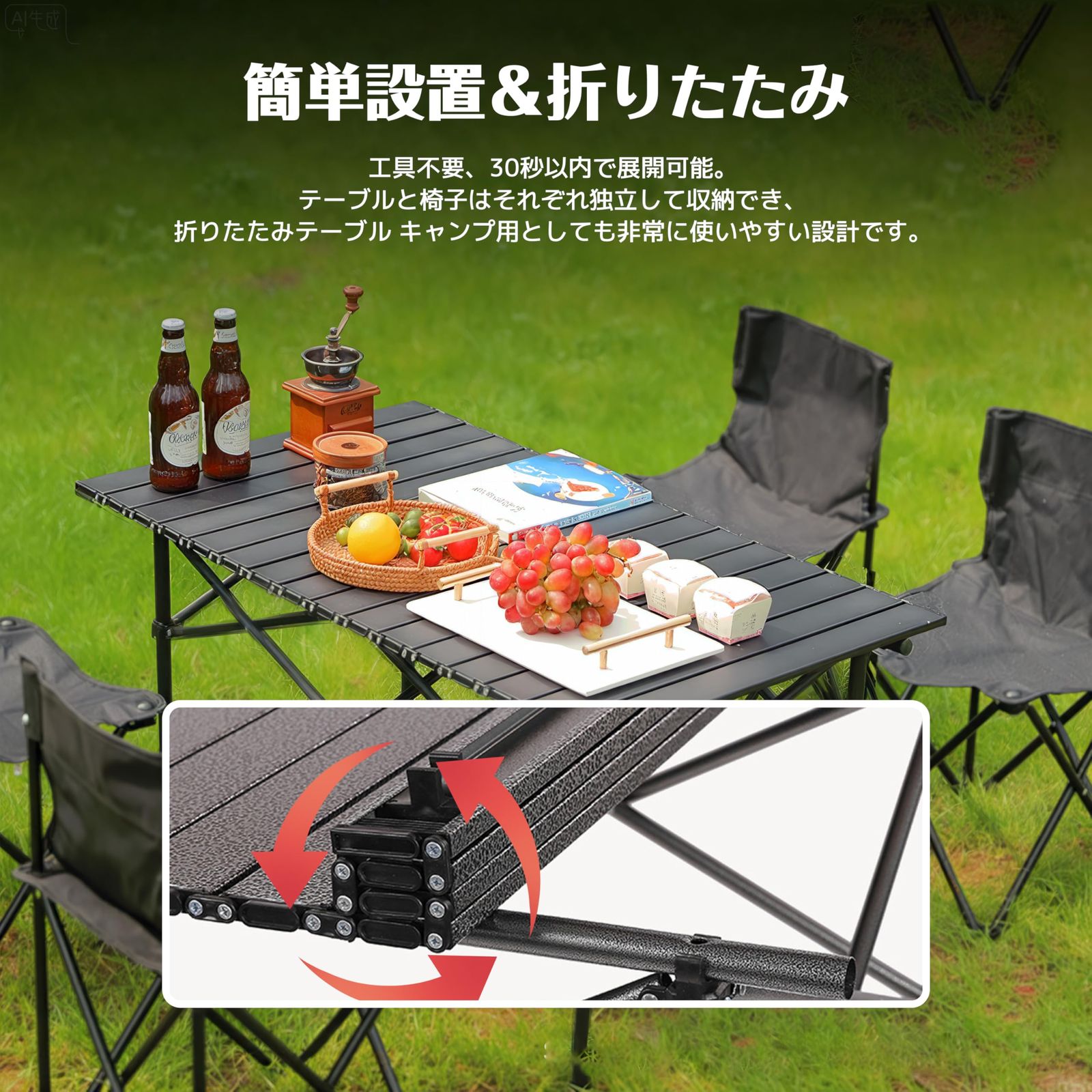 アウトドア テーブルセット 7点セット キャンプ 折りたたみ椅子付き 6