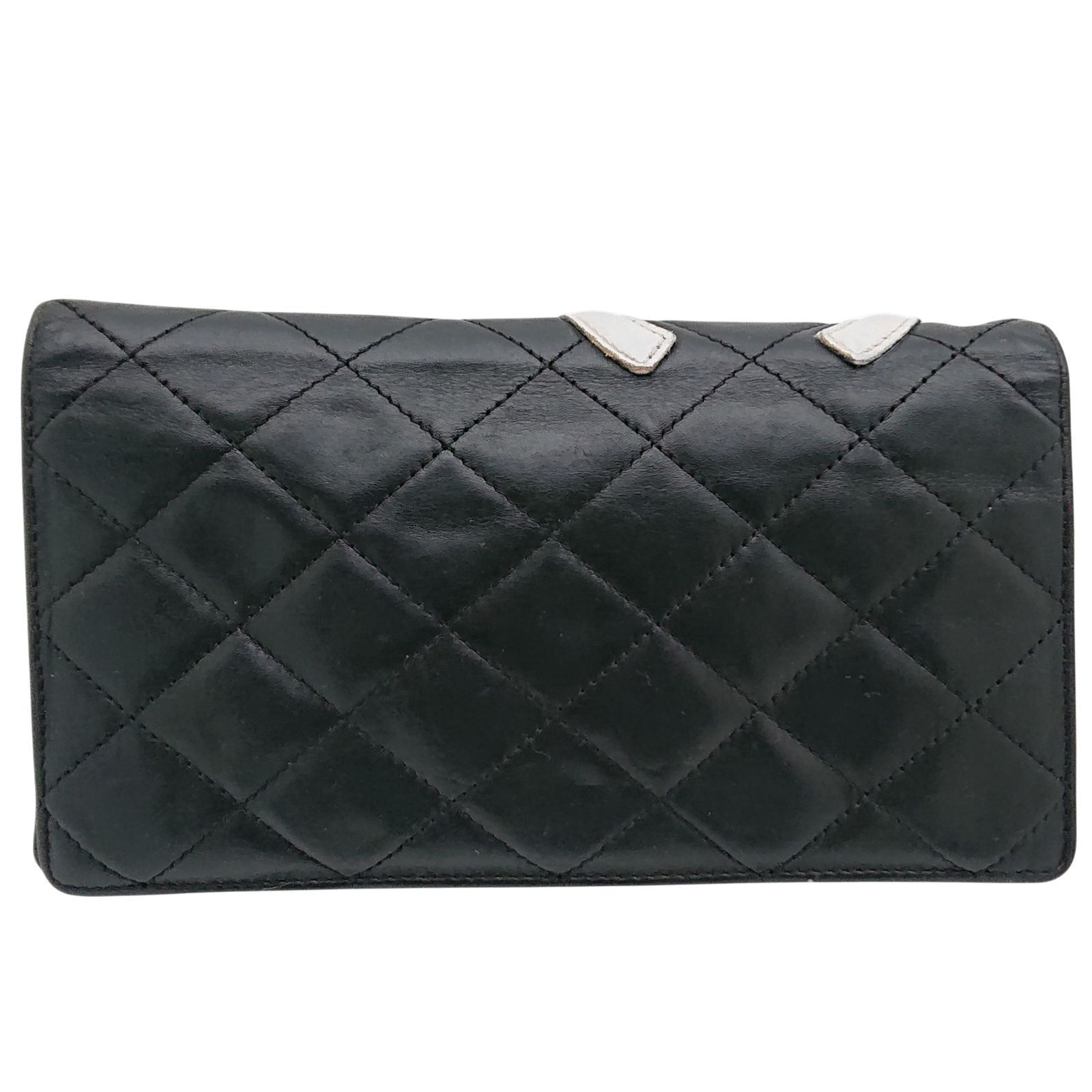 CHANEL シャネル カンボンライン 長財布 ココマーク ブラック ホワイト 美品】CHANEL カンボンライン ココマーク 長財布 ブラックxホワイト