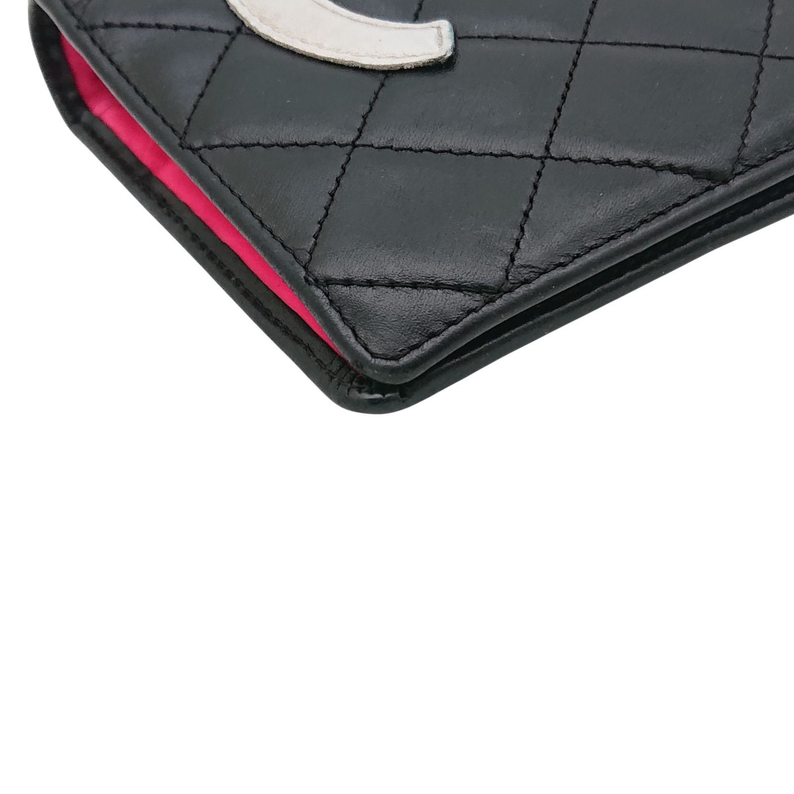 美品】CHANEL カンボンライン ココマーク 長財布 ブラックxホワイト