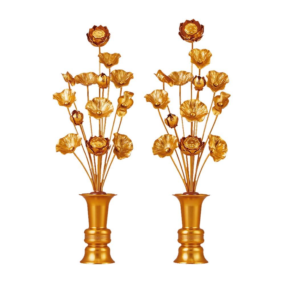 新品 常花 仏花 常花セット 花立て お仏壇用仏具 蓮花 はすはな 花立付き 左右一対 2個セット 金メッキ 蓮華 仏壇 仏具 仏前 法事 法要 お盆 命日 飾り お彼岸 お供え 盂蘭盆会 初盆 新盆 祭壇 枯れない (ゴールデンL)