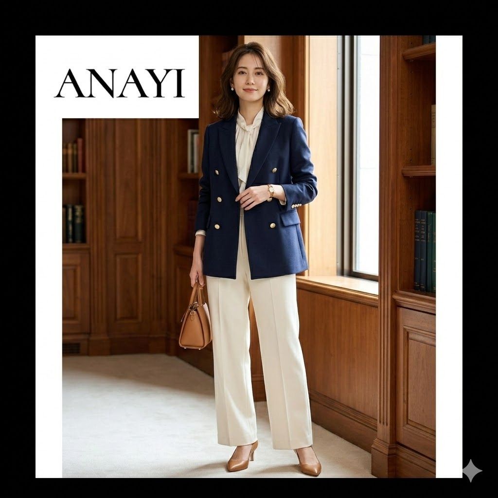 ANAYI ネイビー ダブルブレストジャケット アナイ ANAYI ダブルブレスト ジャケット ネイビー 金ボタン 紺ブレ