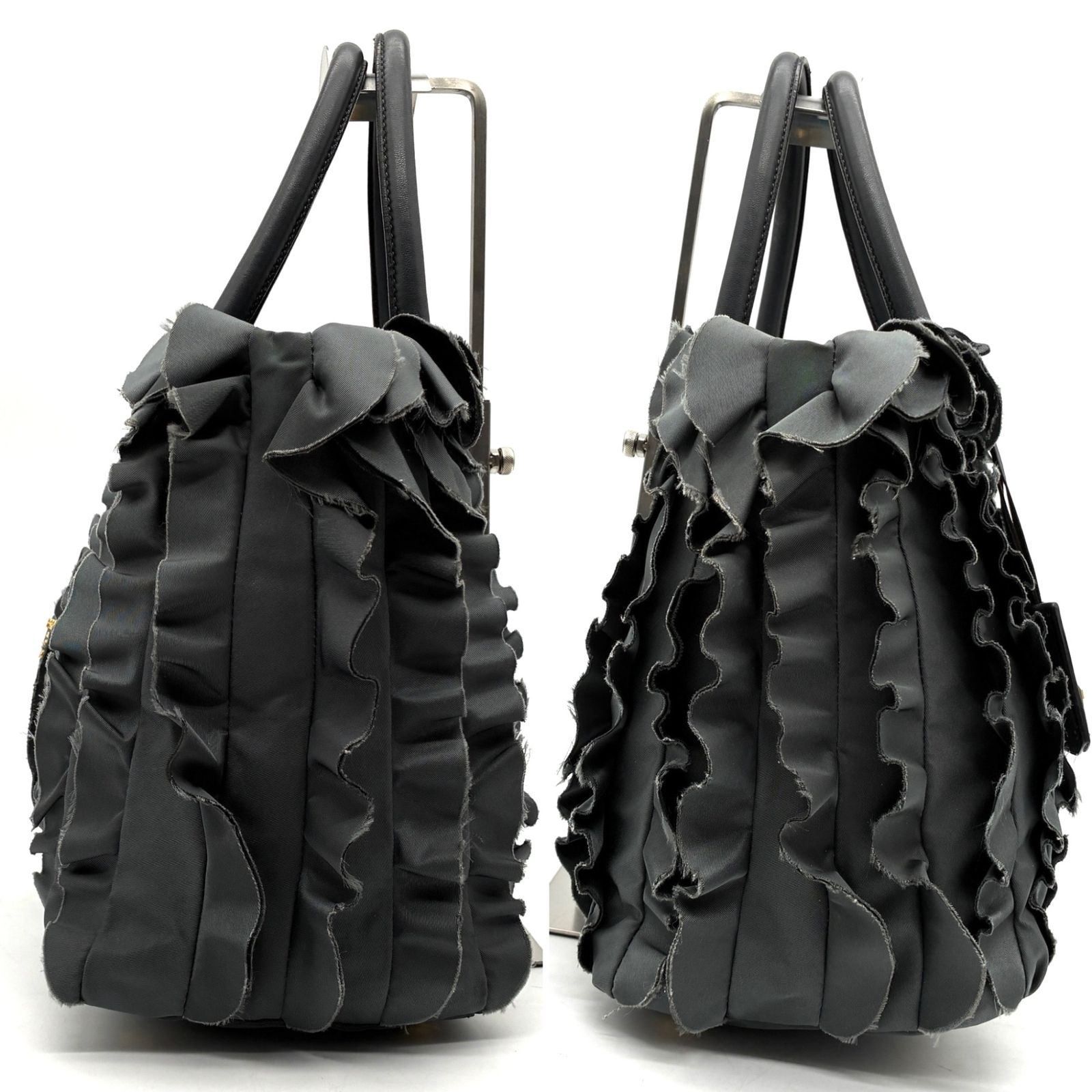 美品 PRADA プラダ テスート フリル ギャザー ハンドバッグ