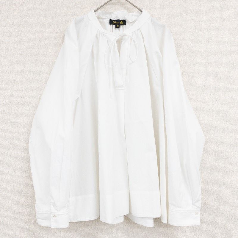 ◎Drawer ドゥロワー 長袖ブラウス シャツ リボン ギャザー コットン 