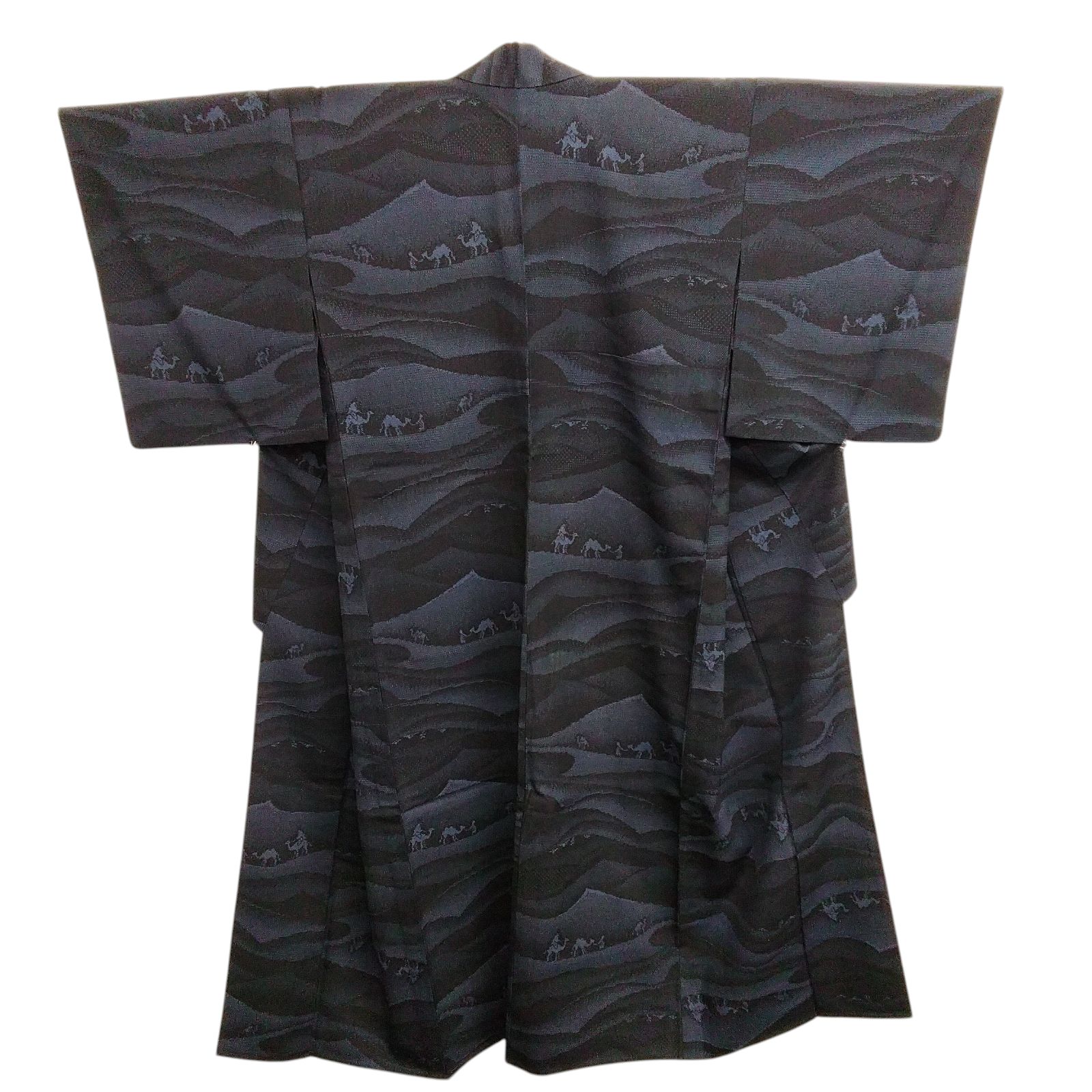 ◇モダン着物◇本塩沢 塩沢紬 単衣 着物 ラクダ 砂漠 正絹 レア柄 逸品 
