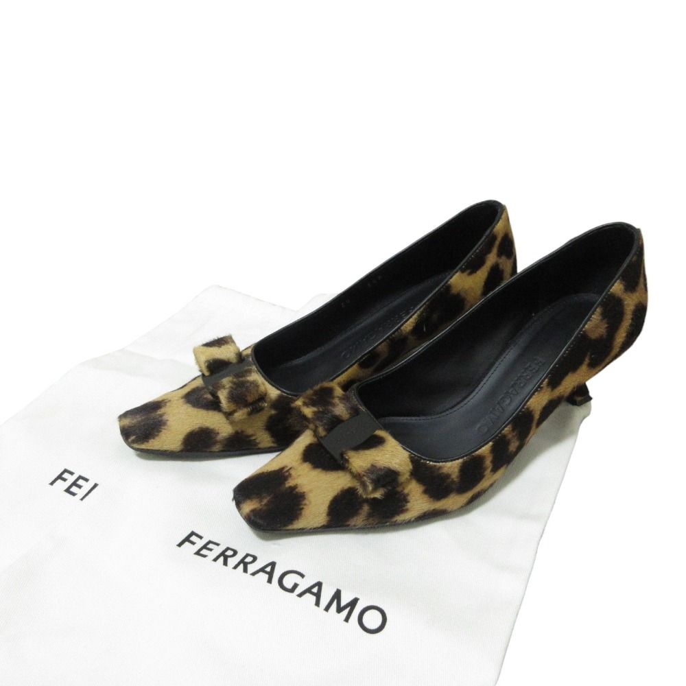 美品 FERRAGAMO フェラガモ SIWAR 60 レオパード ハラコ ヴァラ