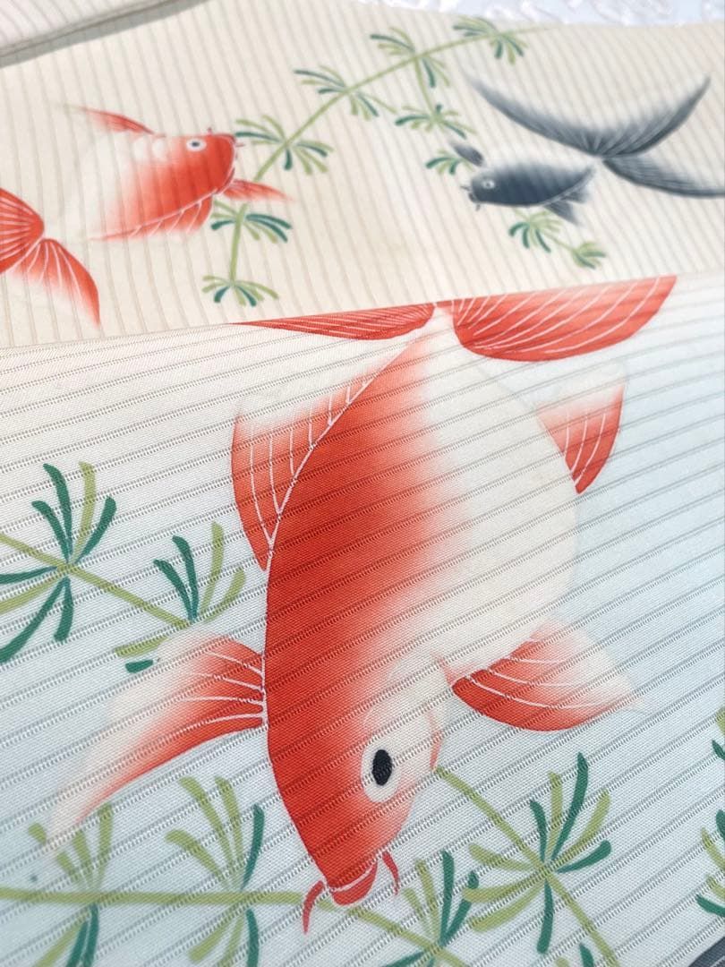絽 塩瀬 五泉 手描き友禅 夏帯 九寸名古屋帯 金魚 正絹 SN024 - メルカリ
