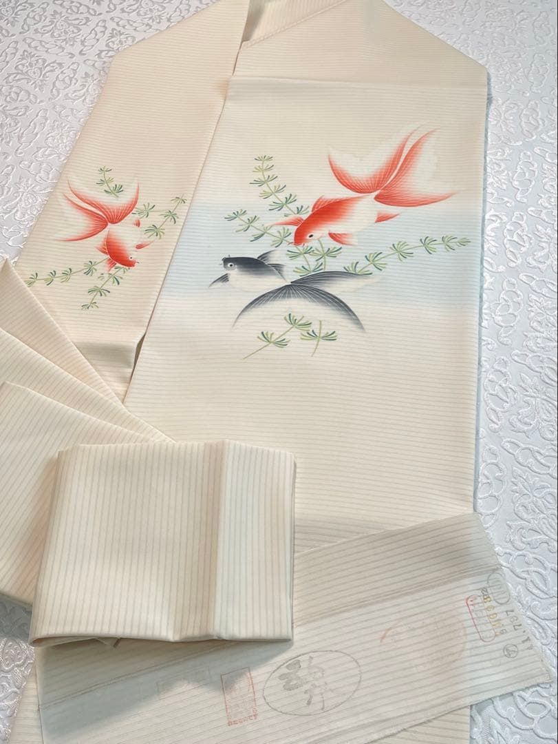 絽 塩瀬 五泉 手描き友禅 夏帯 九寸名古屋帯 金魚 正絹 SN024 - メルカリ