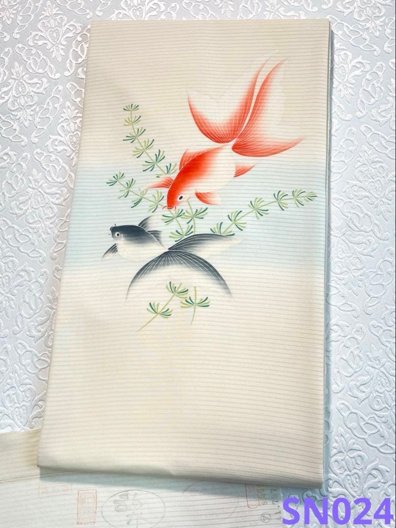絽 塩瀬 五泉 手描き友禅 夏帯 九寸名古屋帯 金魚 正絹 SN024 - メルカリ
