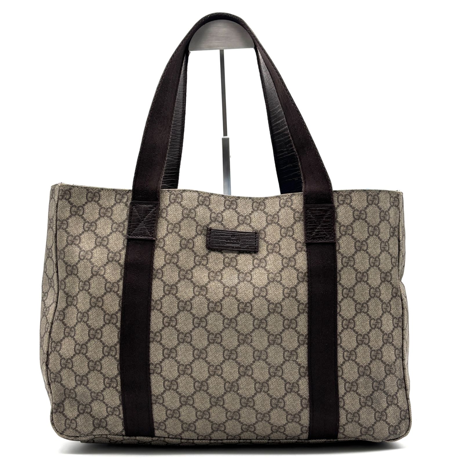 美品 GUCCI グッチ GGプラス トートバッグ GGスプリーム PVC レザー 
