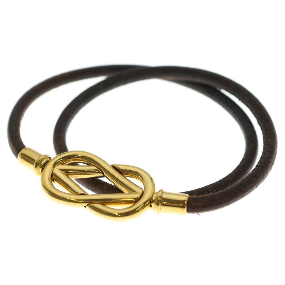 【美品】HERMES エルメス アタメ ブレスレット ブラウン　ゴールド HERMES (エルメス) アタメ レザーブレスレット ブラウン ゴールド金具