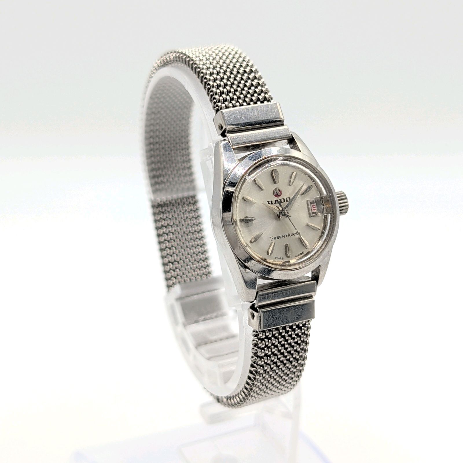 RADO Green Hourse Watch Automatic Ladies Silver Round Date Y2K 