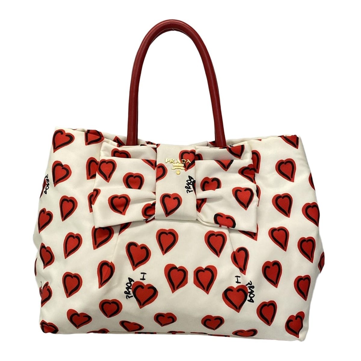 PRADA(プラダ) トートバッグ - BN1601 アイボリー×レッド×黒 PRADA(プラダ) トートバッグ - BN1601 アイボリー×レッド×黒