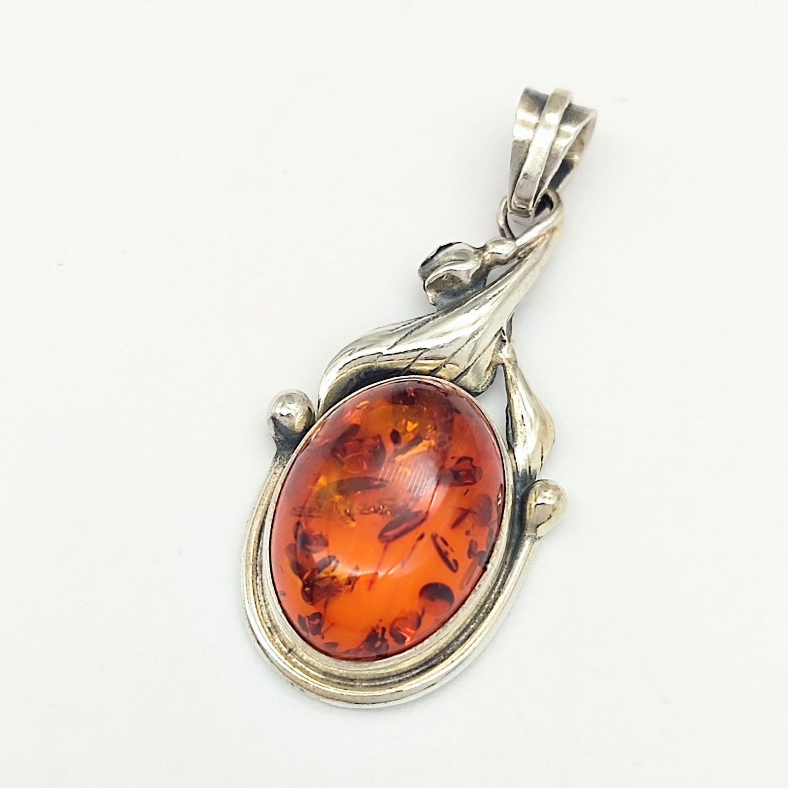 美品】琥珀デザインネックレストップ アンバーストーン シルバー925 