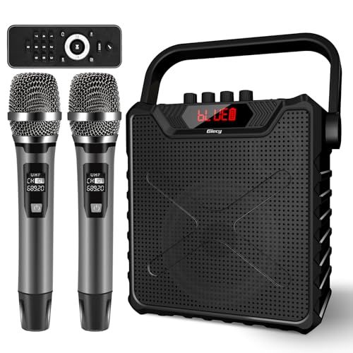 スピーカーセット 拡声器 ワイヤレスマイク2本 Bluetooth 5.0対応 充電式 UHFマイクロホン低音強化機能搭載 ポータブルマイクスピーカー拡声器 ホームパーティー カラオケ 会議 セミナー 登山キャンプ 街頭演説 学校行事 室外 3a4530e2