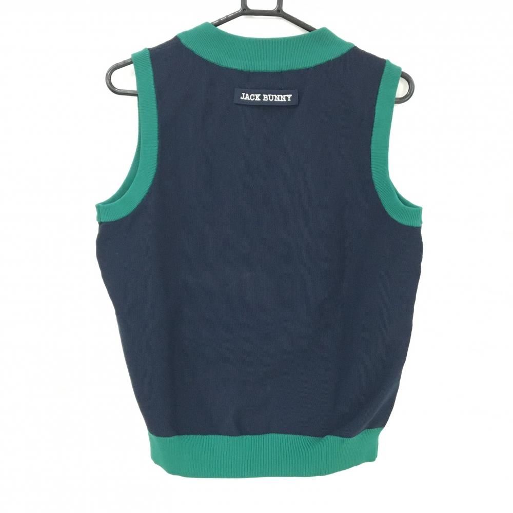 超美品】ジャックバニー ニットベスト ネイビー×グリーン Vネック ロゴ