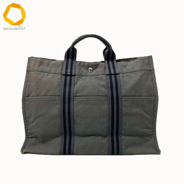 axb エルメス HERMES トートバッグ グレー 黒 フールトゥMM キャンバス