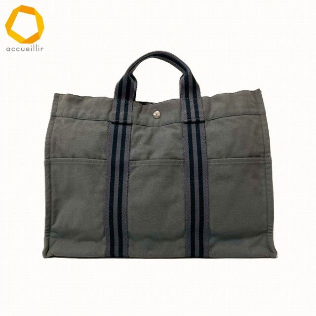axb エルメス HERMES トートバッグ グレー 黒 フールトゥMM キャンバス