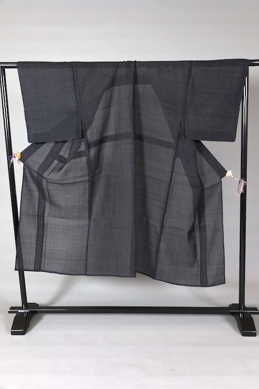 メンズ夏大島紬 藍濃淡 横絣 手織り L148