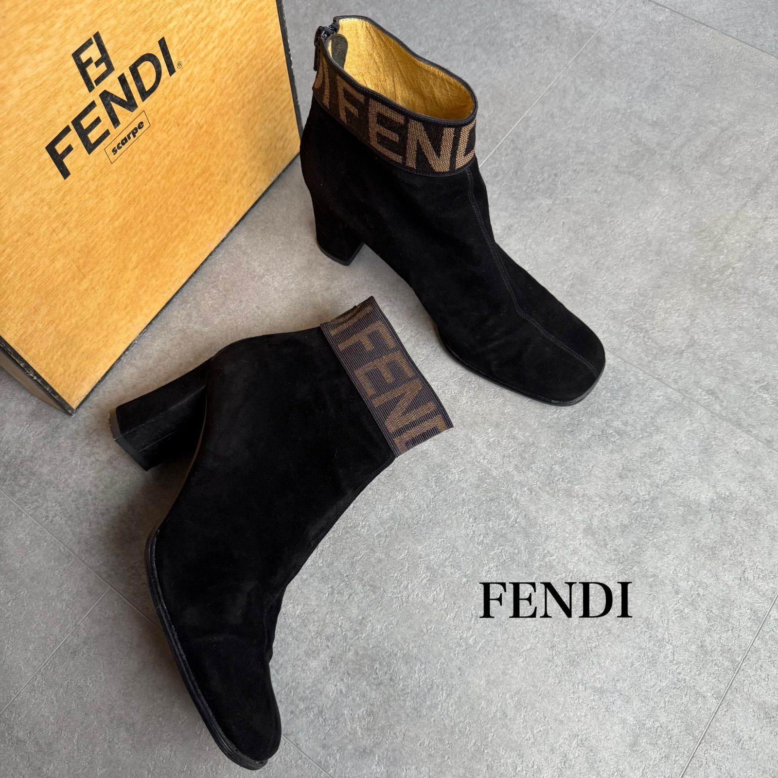 FENDI フェンディー ロゴ スエード ジップブーツ ブラック 黒 37 FENDI フェンディー ロゴ スエード ジップブーツ ブラック 黒 37