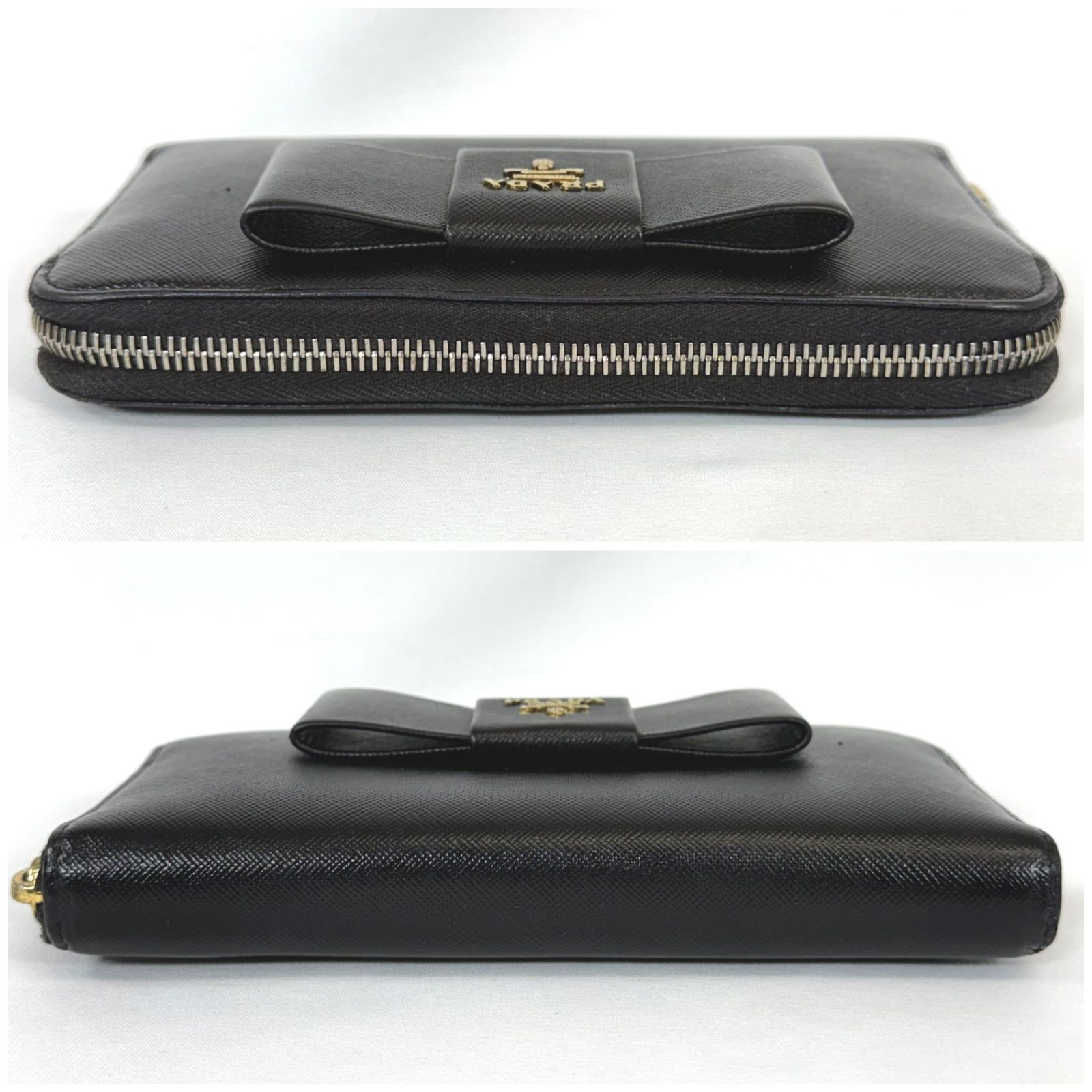 美品】PRADA プラダ サフィアーノ リボン ラウンドジップ 長財布 