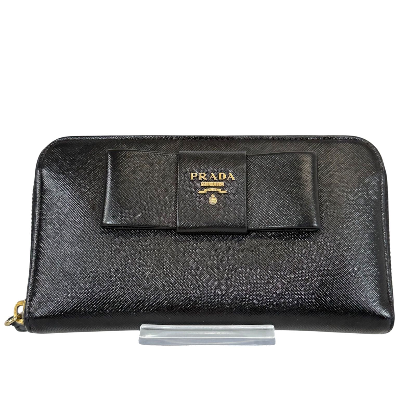 美品】PRADA プラダ サフィアーノ リボン ラウンドジップ 長財布 
