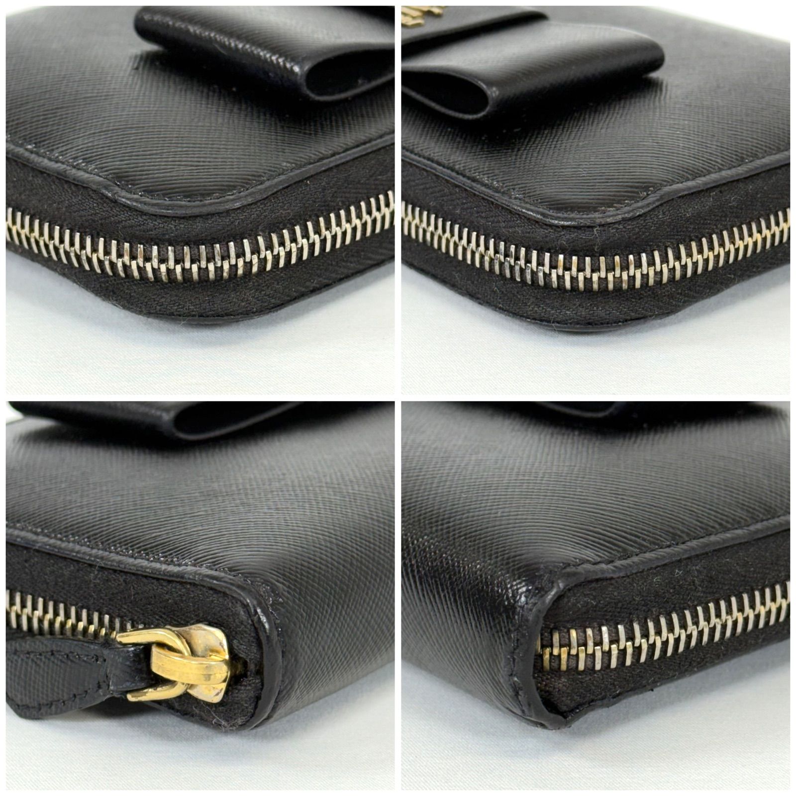美品】PRADA プラダ サフィアーノ リボン ラウンドジップ 長財布 